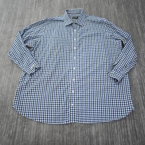 Rochester Shirt Men Button Up Long Sleeve Blue  Check Egyptian Cotton 19 36 37 T